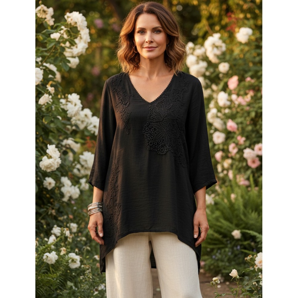 Urban Mangoz L Top Tunic Black Crochet Lace Whimsigoth Boho Artsy Indie Romantic
